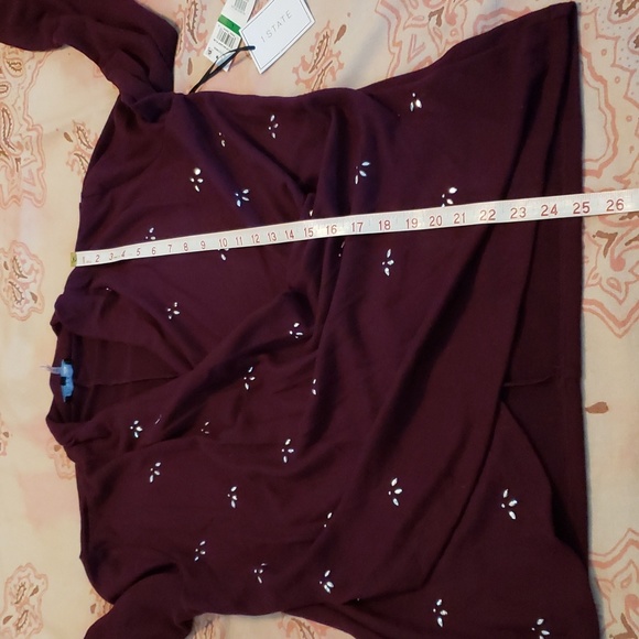 Burgundy Sweater Crossed Front Sweater Embellished - Picture 12 of 13